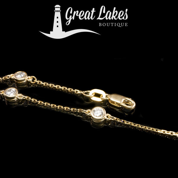 14 k Yellow Gold Diamond Tennis Bracelet - Great Lakes Boutique