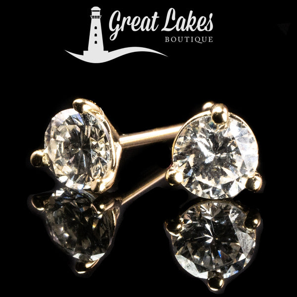 14 k Gold 1 Carat Diamond Stud Earrings - Great Lakes Boutique