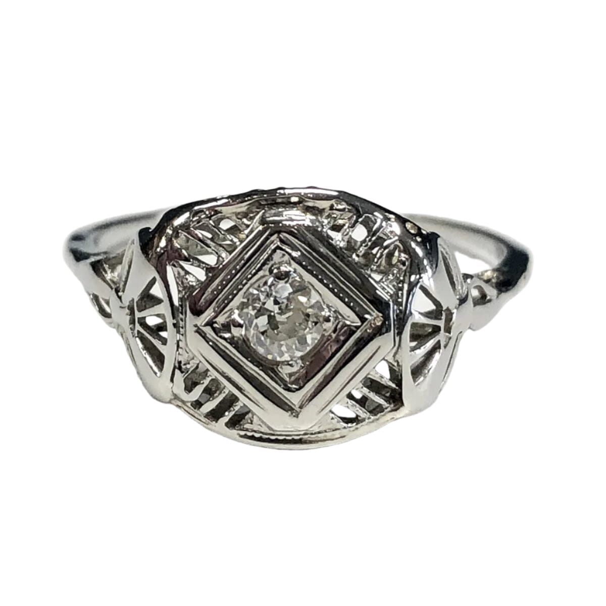 Great Lakes Coin 14k White Gold &amp; Diamond Art Deco Ring