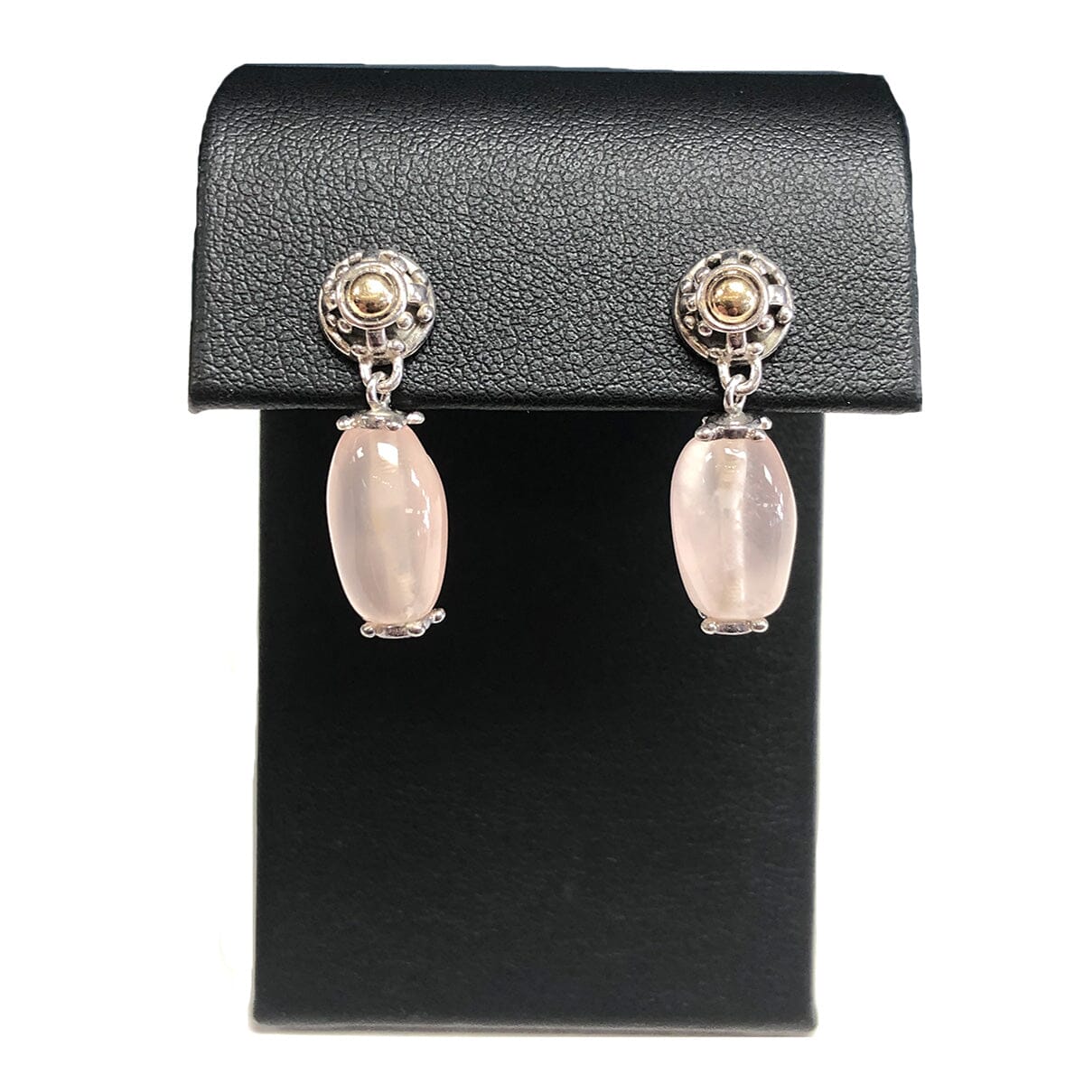 Great Lakes Coin Silver &amp; 18k Gold Rose Quartz Earrings