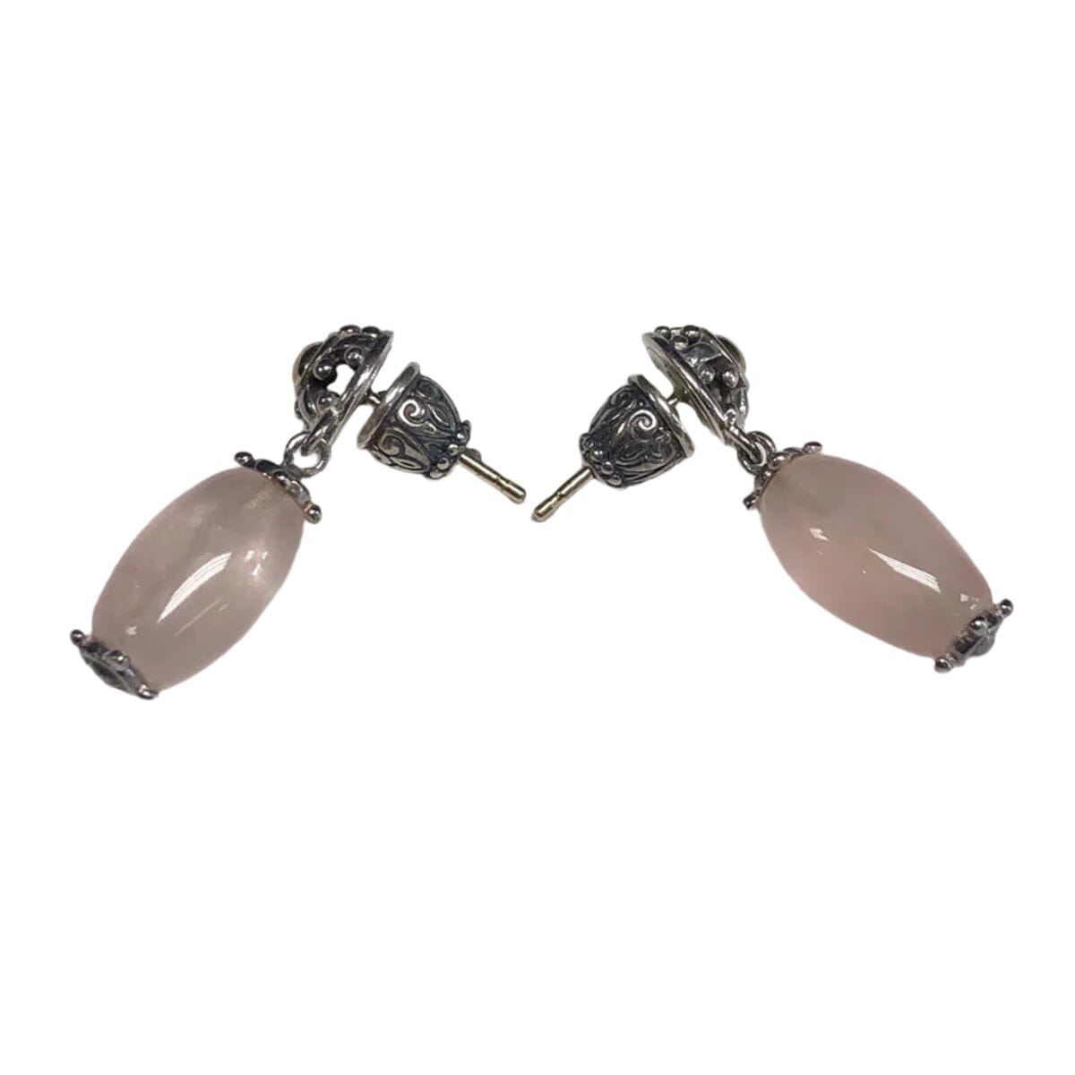 Great Lakes Coin Silver &amp; 18k Gold Rose Quartz Earrings