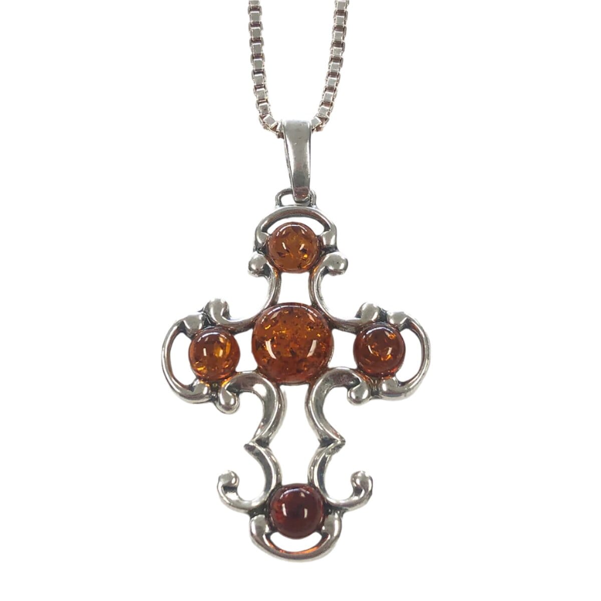 Great Lakes Coin Silver &amp; Amber Cross Necklace