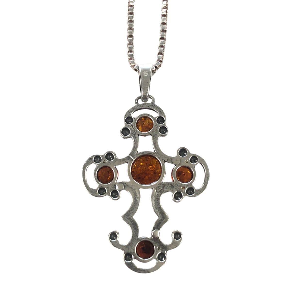 Great Lakes Coin Silver &amp; Amber Cross Necklace