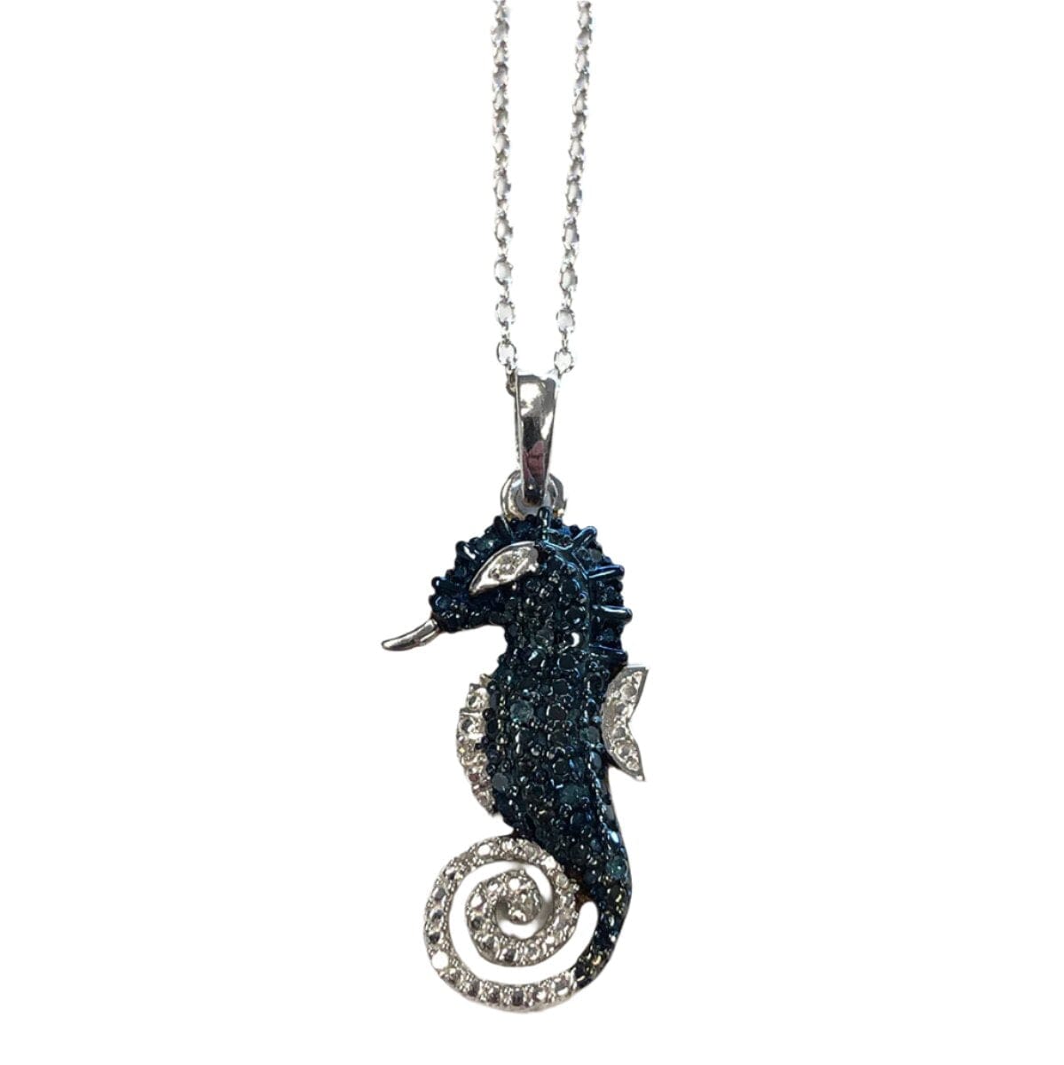 Great Lakes Coin Silver &amp; Blue Diamond Seahorse Necklace