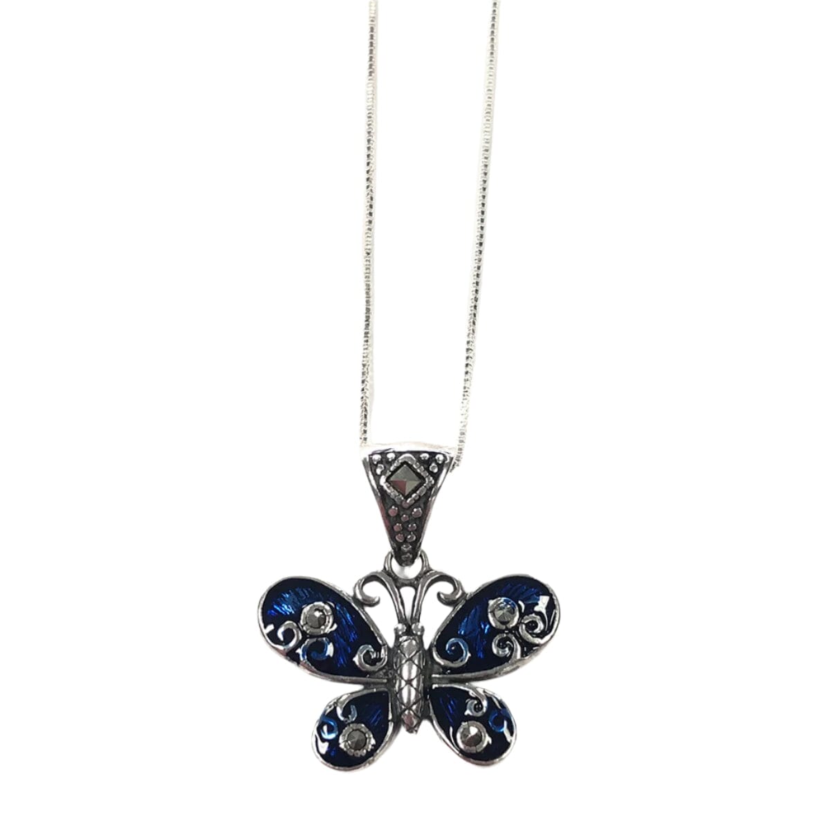 Great Lakes Coin Silver Enamel &amp; Marcasite Butterfly Necklace