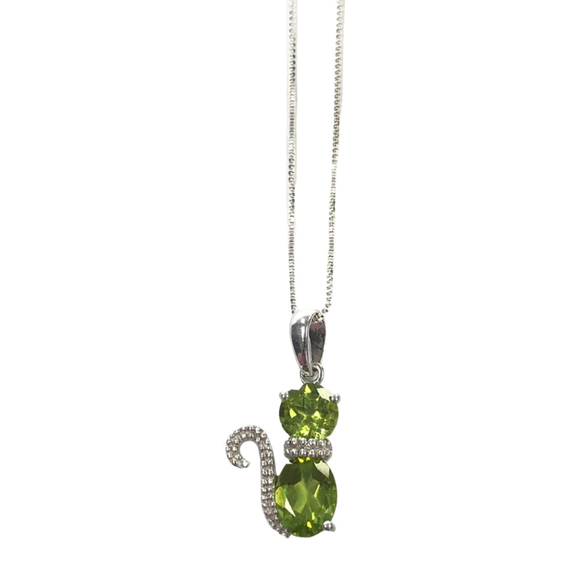 Great Lakes Coin Silver Peridot &amp; Diamond Chip Cat Necklace