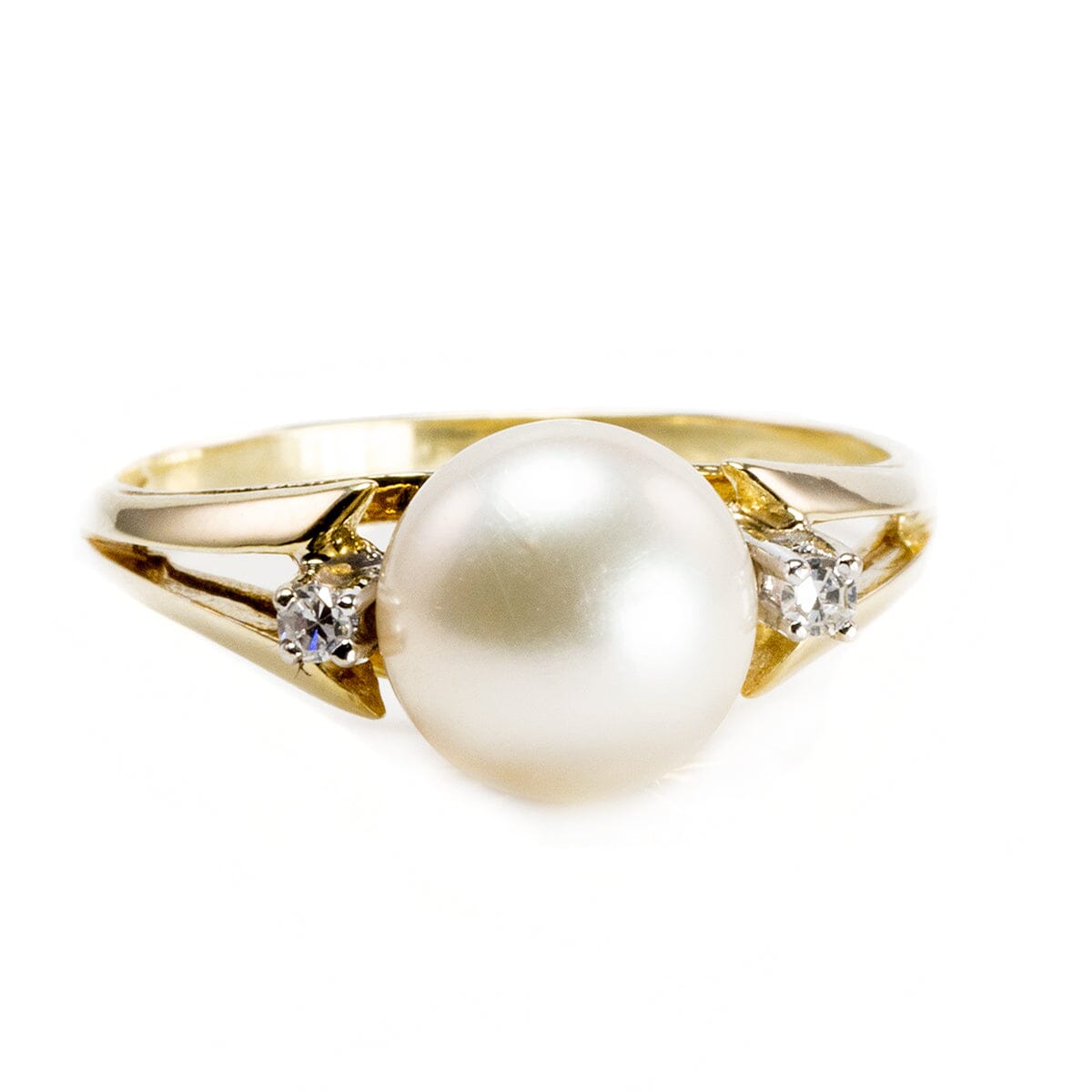 14 k Yellow Gold Pearl & Diamond Ring - Great Lakes Boutique