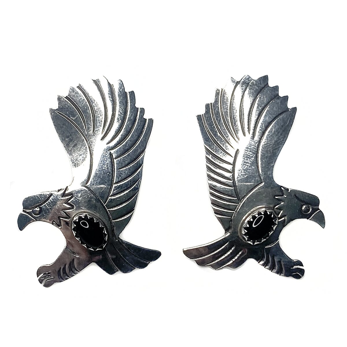 Great Lakes Boutique Native American Silver &amp; Onyx Eagle Earrings