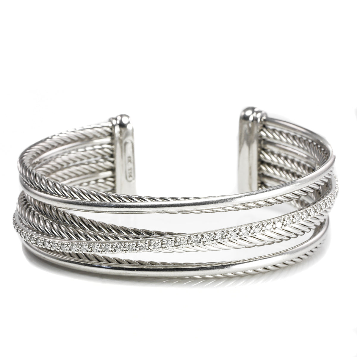 Great Lakes Boutique David Yurman Crossover Four Row Cuff Bracelet with Diamonds