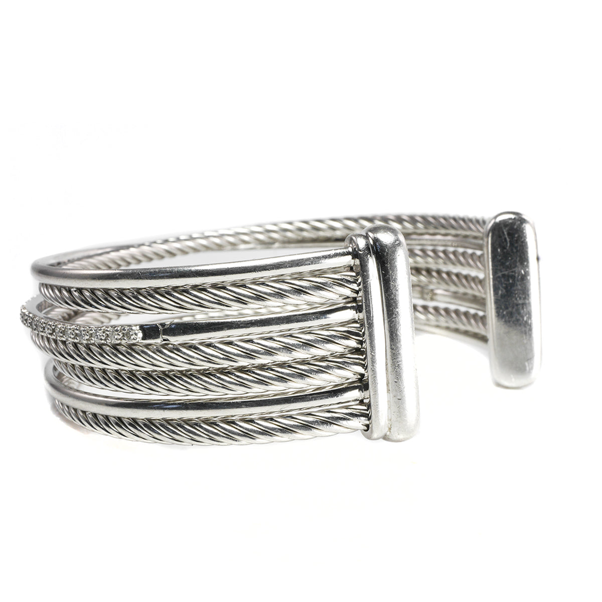 Great Lakes Boutique David Yurman Crossover Four Row Cuff Bracelet with Diamonds