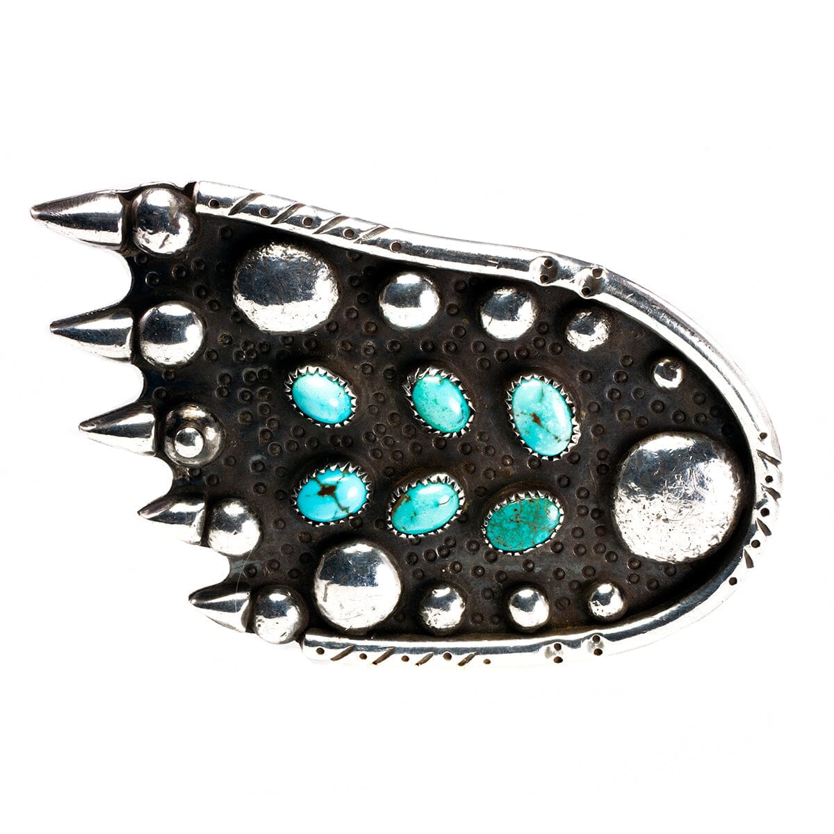 Great Lakes Boutique Native American Vintage Silver & Turquoise Bear Paw Belt Buckle