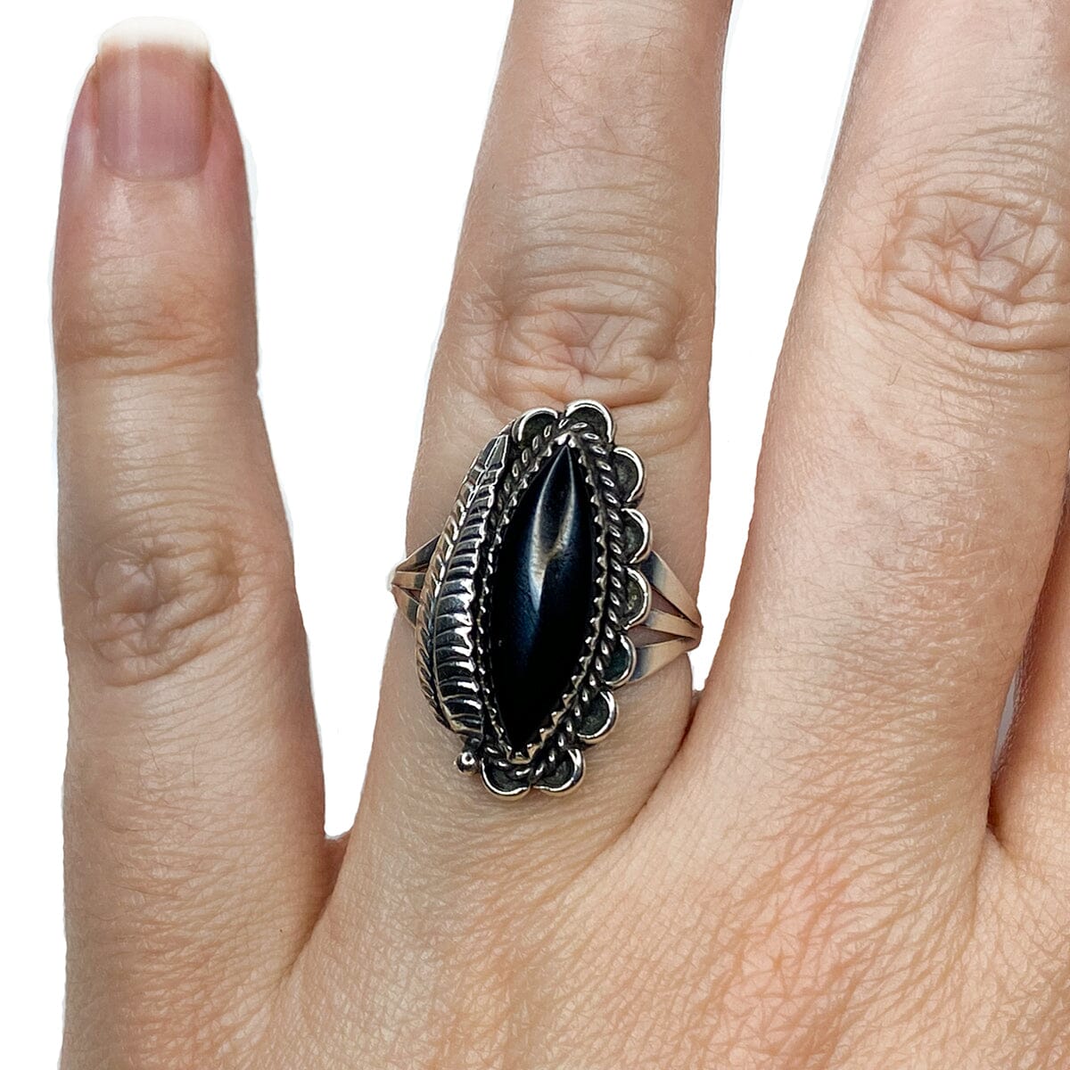 Great Lakes Boutique Silver &amp; Black Onyx Feather Ring