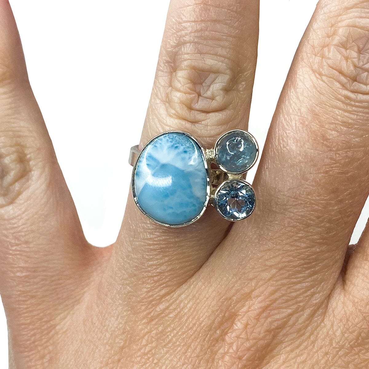 Great Lakes Boutique Adjustable Silver Larimar &amp; Aquamarine Ring