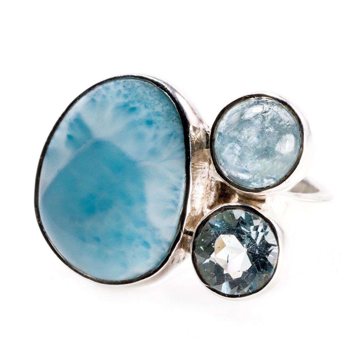 Great Lakes Boutique Adjustable Silver Larimar &amp; Aquamarine Ring